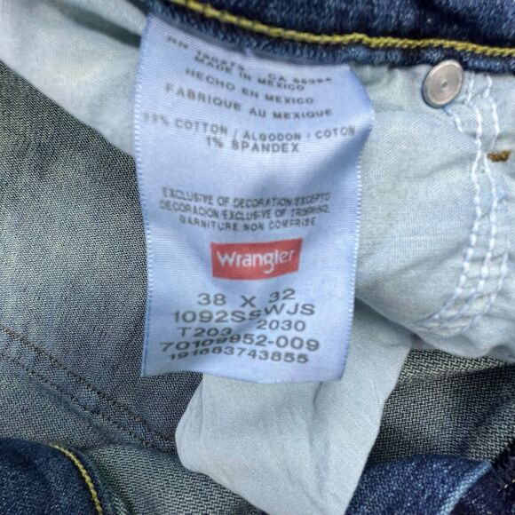 Wrangler Jeans Mens 38x32 (Fits 38x33) Blue Denim Slim Straight Western Cowboy - Picture 7 of 13